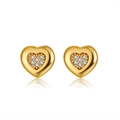 Elegant 925 sterling silver gold heart stud earrings with sparkling pavé cubic zirconia - Heart Gold (APE01)