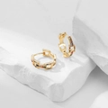 Minimalist gold plated zircon hoop earrings with colorful gemstones on marble background - Colorful Zirconia