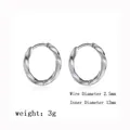 Polished silver 12mm stainless steel twisted hoop earrings with 2.5mm wire diameter - Square Twisted Earrings (G44) / Inner Diameter 12mm / Steel
