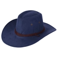 Classic dark blue western cowboy hat in faux suede finish with brown braided rope band - Suede Pressed Navy