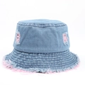 Cappello da pescatore in denim blu con strappi e bordi sfrangiati rosa donna - Taglia Unica (56-57cm) / Rosa