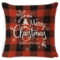 Christmas buffalo plaid pillow case with reindeer and merry christmas white print - A-33