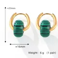 Minimalist 18k gold plated titanium steel earrings with green malachite stone beads - Gold Turquoise Small Style (F357)