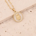 Macro shot of owl necklace with golden relief on white mother-of-pearl pendant - White Mother of Pearl Gold Owl (10#)