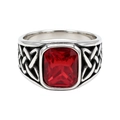 Anello vintage in acciaio con gemma rossa rettangolare e incisioni celtiche - US 10 / Acciaio Pietra Rossa