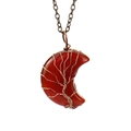 Detail of handmade bronze wire-wrapped crescent moon red stone pendant with tree of life - Antique Copper + Red Agate (Small)