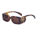 Square tortoiseshell sunglasses with brown lenses and interlocking gold metal temple detail - Bean Pattern Brown Lens