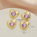 Golden heart-shaped metal pendant with purple gemstone for DIY jewelry making - 793# Gold - Purple Zirconia