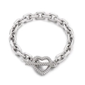 Minimalist double-layer silver chain bracelet with heart-shaped T-toggle clasp - Minimalist Chain Heart Clasp Style (KB147713-Z)