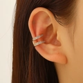 Minimalist double layer gold ear cuff with shimmering pavé zircon cross design - Gold Double Layer Pave Style (DZ-524)