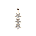 Rose gold navel ring featuring three vertical zircon flowers on a white background - Triple Flower Vertical Style (#6)