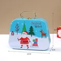 Blue Christmas tin suitcase with Santa and Reindeer print, 20x18.5x6cm metal gift box - Santa Claus