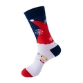 Navy blue Christmas sock featuring Santa Claus face and snowflake patterns in a side view - One Size / 279-Dark Blue Red White Santa