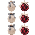 Set di 6 palline di Natale in tessuto scozzese rosso, nero e bianco per decorazione - 6cm Stile 11 (Combo lino rosso nero)