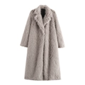 Abrigo largo de piel sintética gris con cuello de solapa y textura suave de lujo - XS / Gris Plateado
