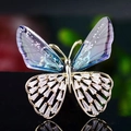 Elegant gold butterfly brooch with blue-purple gradient wings and baguette-cut crystals - Light Purple Gradient Rhinestone