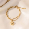 Bracelet à pendentif coeur en acier inoxydable doré avec maillons et billes - Bracelet Cœur / Or