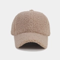 Close-up of thick lamb wool fabric texture on camel winter baseball cap detail - Adjustable / Khaki