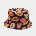 Close-up of tropical papaya pattern on navy blue bucket hat with reinforced brim - M (56-58cm) / Navy Blue