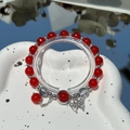 Exquisite red beaded charm bracelet with a silver butterfly pendant and clear stones - S014-red Butterfly Imitation Cat's Eye Stone Bracelet #sz268