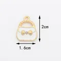White enamel handbag charm with gold bow and rhinestone detail, 2cm height, alloy material - White Bag