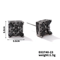 Square gunmetal copper stud earrings with black zircon inlay for men and women - Micro Square(E03740-23)