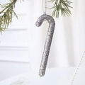 Elegant silver sequin candy cane Christmas ornament with glitter finish and silver string - 5*14CM Candy Cane / Silver