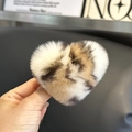 Spotted faux fur heart hair tie in white and brown with a soft plush texture - Beige Leopard
