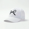 White cotton baseball cap featuring black 3D bow embroidery for outdoor sun protection - One Size / White