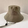 Detail of dark olive wide brim sun hat showing textured fabric and adjustable wind cord - M (56-58cm) / Army Green