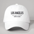 Close-up of Los Angeles Downtown Athletic Director embroidery on a white cotton cap - One Size / White
