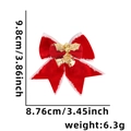Red linen-style Christmas bow with golden bell and holly detail for tree decoration - Style F