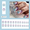 Short french gradient press-on nails set in stylish purple and blue tones, 24 piece kit - Duo Color Gradient (W1177)
