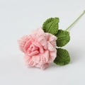Detailed view of hand-crocheted pink rose petals and green leaves made of premium cotton yarn - (snowy Five) Rose Branch