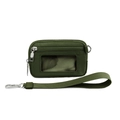 Detalle de billetera de nylon verde militar con ranura transparente y correa de muñeca - Verde