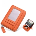 Orange lychee leather RFID card holder with accordion slots and clear ID window - JP-6002 Style / Bright Orange