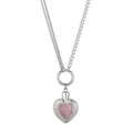 Collier en acier argenté avec pendentif cœur opale rose et détails totem ajourés - Collier en Acier avec Pierre Oeil de Chat Rose (KN87146-Z)
