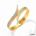 Three-row gold stainless steel open bangle with sparkling rhinestones for women - Gold (KAS895)