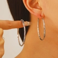 Oversized silver hoop earrings with a sparkling diamond-cut texture for women - Large White K (WG0-0198)