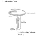 Silver stainless steel wrap ring with zircon pendant and detailed size specifications - US 7 / Steel Color Chili Zircon Ring