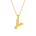 Goldene Titanstahl-Halskette mit Buchstaben-Y-Anhänger und geprägter Oberflächenstruktur - Buchstabe Y