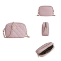 Piccola borsa a tracolla in pelle rosa trapuntata con logo a croce dorata e catena - Rosa