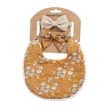Baby cotton floral bib and bow headband set in ginger yellow boho style on card - Ginger Yellow Floral (6)