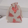 Christmas burlap drawstring gift bag with red foil pinecone print on beige linen fabric - 10*14cm / Burlap Pinecone