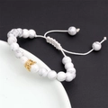 Adjustable white turquoise beaded bracelet with a gold crown charm and woven cord - White Turquoise Gold Crown Style