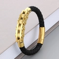 Men's black braided strap bracelet featuring a gold industrial chain link accent - 19cm / Style A Gold