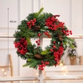 Christmas wreath with 40cm pine needles, red berries, pinecones and plaid bow decoration - 40cm Red Berry Ribbon Wreath