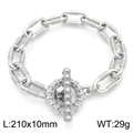 Bracelet à chaîne O de 10mm style industriel argenté avec fermoir à bascule et crâne - Style Boucle OT à Texture Enveloppée (KB189690-Z) / Argenté