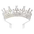 Silver bridal crown with AB colorful rhinestones and side combs for secure fit - Silver White AB Rhinestones