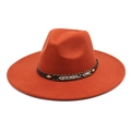 Detail of rust orange fedora hat featuring brown leather band with gold rivets - M(56-58cm) / Caramel